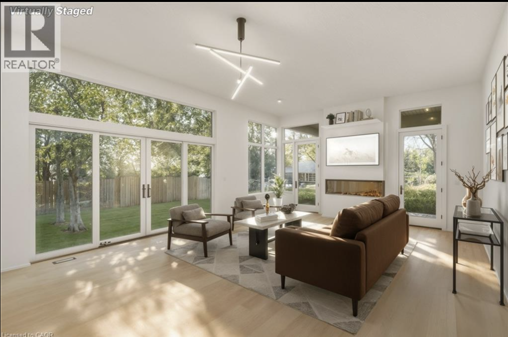 Living room — linear LED feature, dedicated A/V circuits